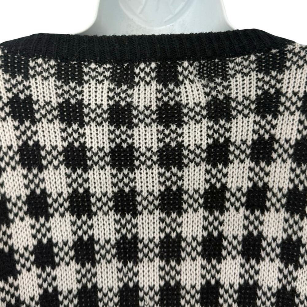 Vintage Black White Check Wide Stitch Rainbow Detail Crew Neck Sweater size S - Picture 8 of 11